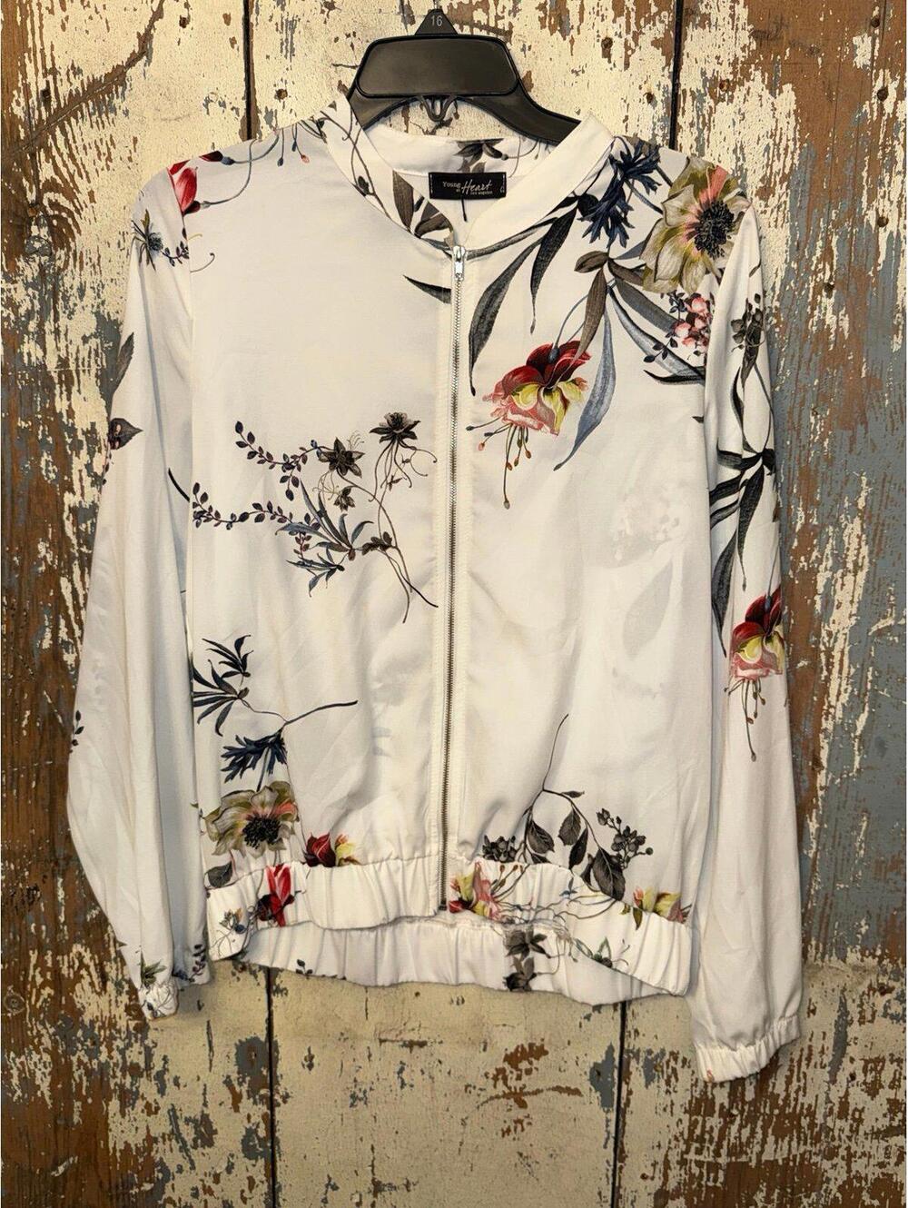 Young at Heart Women's floral zip up lightweight jacket, size Medium